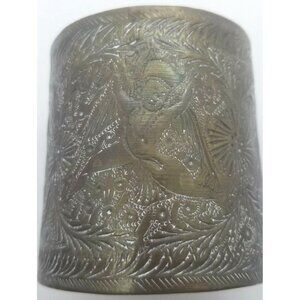 Solid Brass Lassi Cup Traditional Pakistan Islamic Figurative Hand Etched Vessel